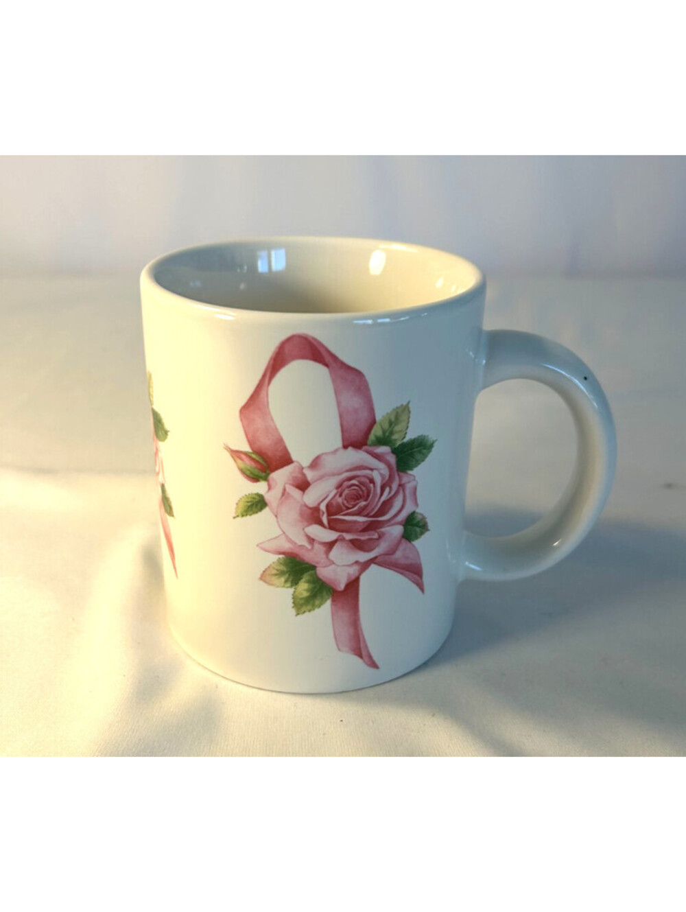 Vintage 1997 Avon Breast Cancer Awareness Crusade Pink Ribbon Rose Mug 10oz